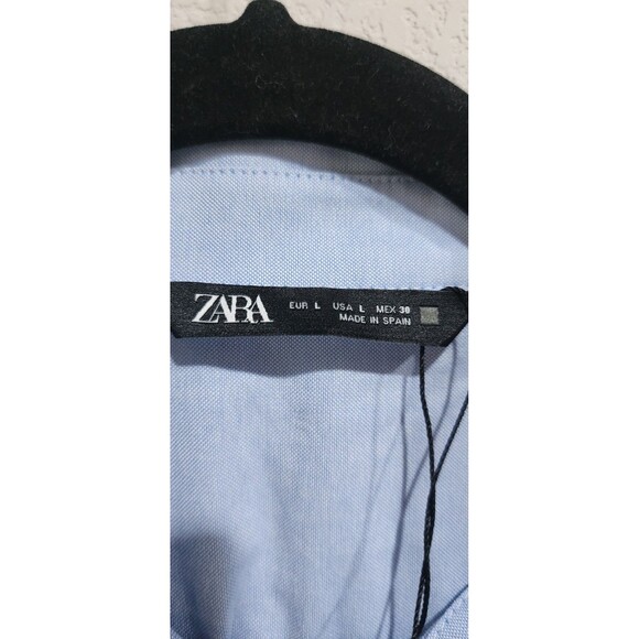 ZARA WOMAN OVERSIZED SATIN EFFECT POPLIN BUTTON DOWN SHIRT BLUE L - Picture 7 of 13